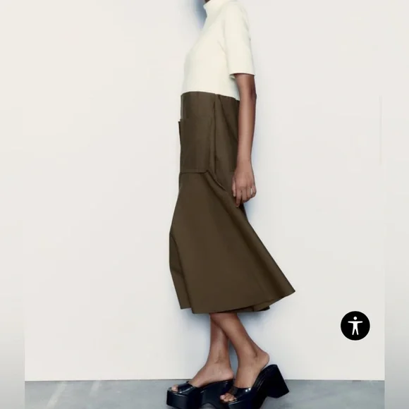 Zara khaki and crème color mock neck dress | Size M - Picture 5 of 5